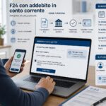 Persona che autorizza online l'addebito automatico di un pagamento fiscale F24 dal conto corrente.