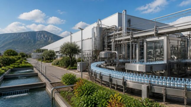 Stabilimento industriale moderno con richiami a innovazione e sostenibilità.