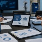 Consiglio di amministrazione in una sala riunioni con documenti e grafici su un'offerta finanziaria.