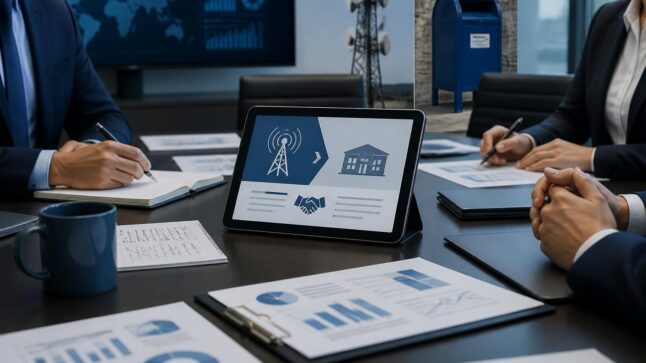 Consiglio di amministrazione in una sala riunioni con documenti e grafici su un'offerta finanziaria.