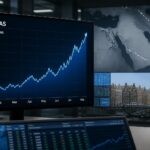 Grafico del prezzo del gas in rialzo su sfondo di mercato finanziario.